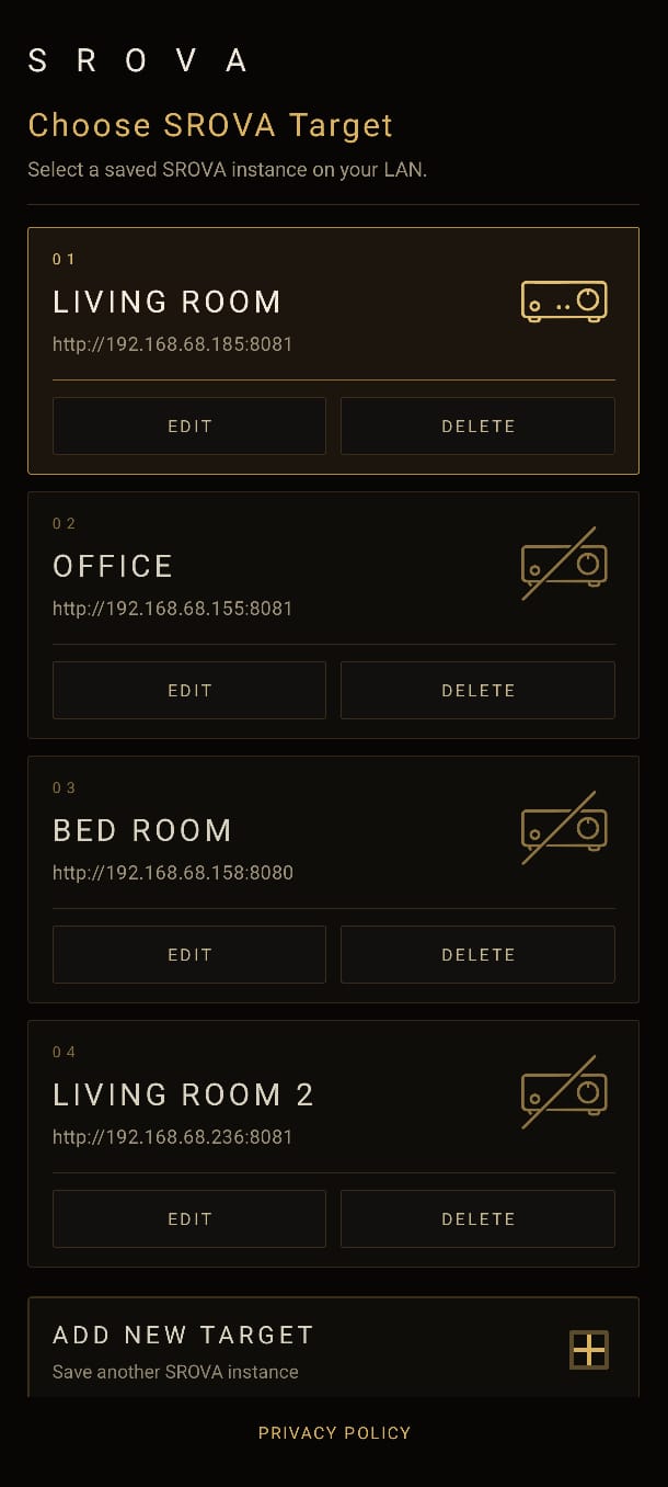 SROVA Remote screen for choosing between saved SROVA players